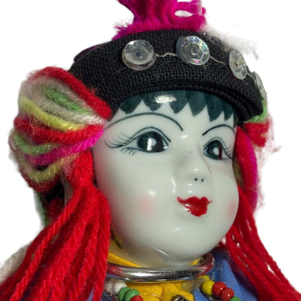 MOUNTAIN TRIBAL Hmong Doll Collectible Porcelain & Textile Costumed 8" Tall VTG